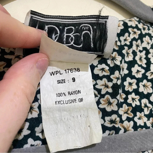 Women’s Vintage Green White Floral D.B.Y brand Dress + Pearl buttons corset S:9 - Picture 8 of 15